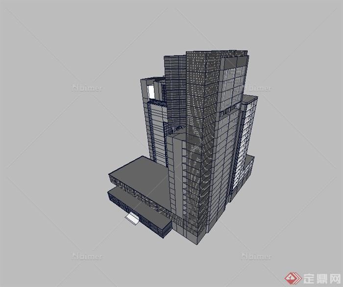 现代风格独特中心城市办公大楼设计SU模型[原创]