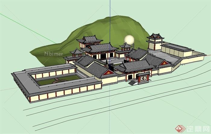 某古典中式风格五台山寺庙建筑设计su模型[原创]