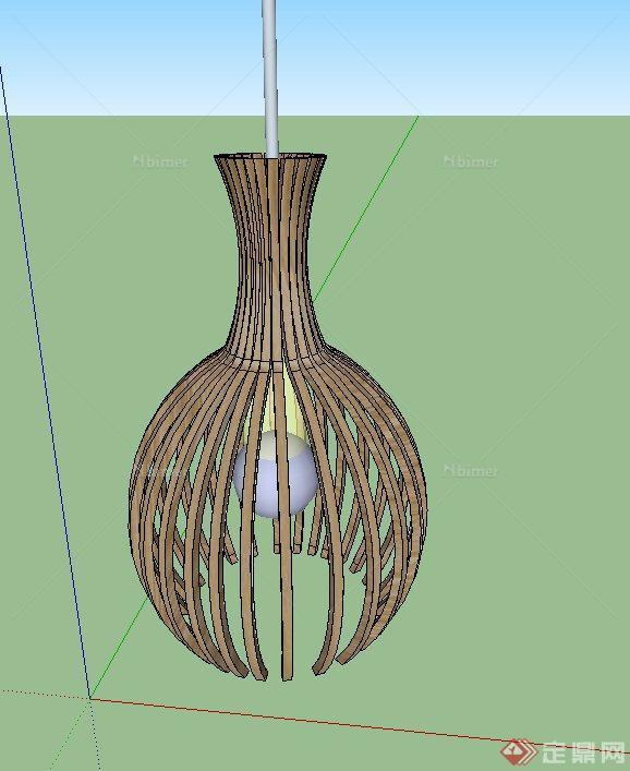 室内木质花瓶形吊灯设计SU模型