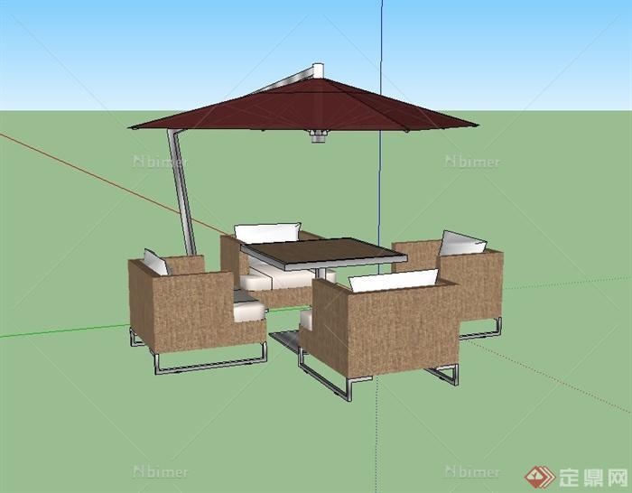 现代风格露天茶座设计su模型