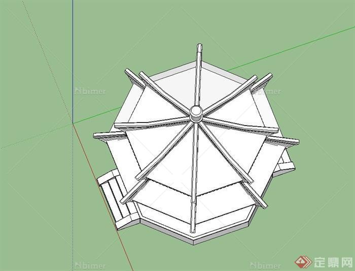 八角霸业亭设计su模型