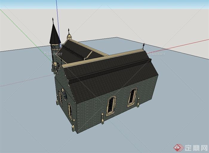 英式风格文化教堂建筑设计su模型[原创]