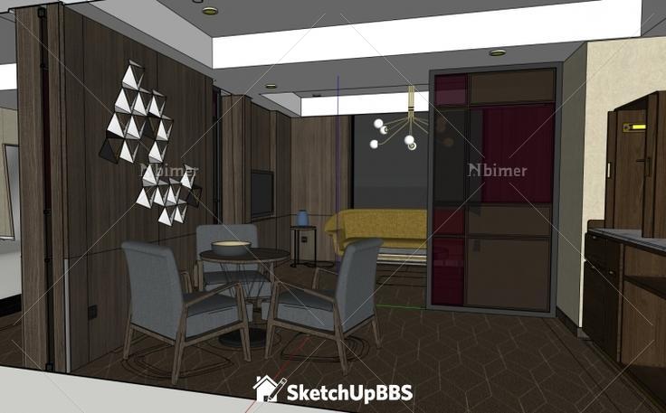 分享一套新中式风格的整体室内模型，附SketchUp