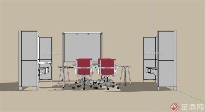 现代小型会议桌办公家具组合SU模型[原创]