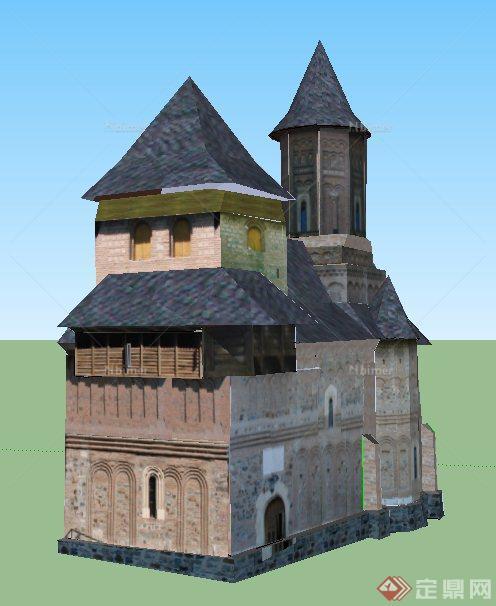 英式风格尖顶教堂建筑设计su模型