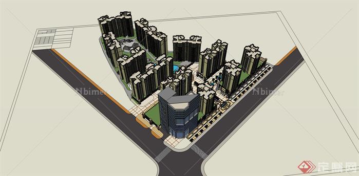 贵州某高层商住楼楼盘精细sketchup模型+建筑施工