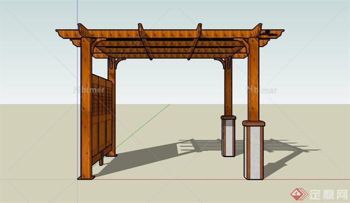 现代中式木隔断廊架设计SU模型