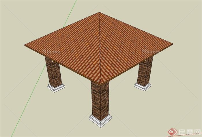 西班牙凉亭设计su模型
