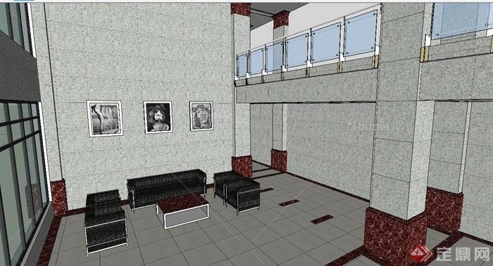 某现代风格公寓室内大厅空间设计su模型[原创]