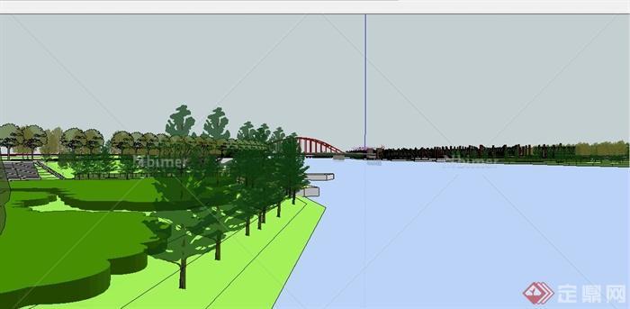 现代简约河岸带状公园规划设计su模型[原创]