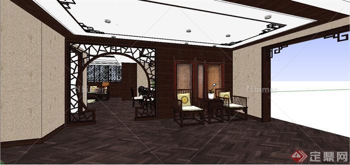 某精美现代中式风格客厅餐厅室内装饰设计SU模型