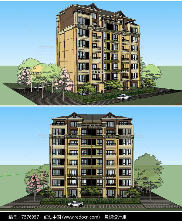 多层洋房建筑草图大师SU模型