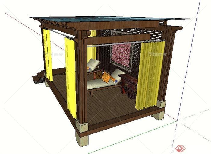 园林木质玻璃休息廊架设计SU模型