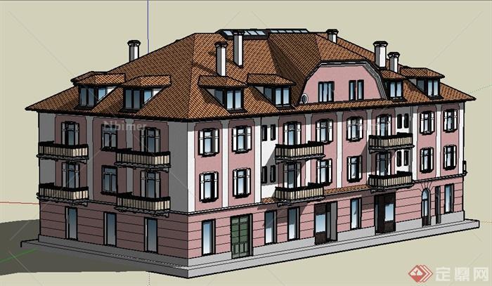 欧式风格四层住宅楼建筑设计su模型