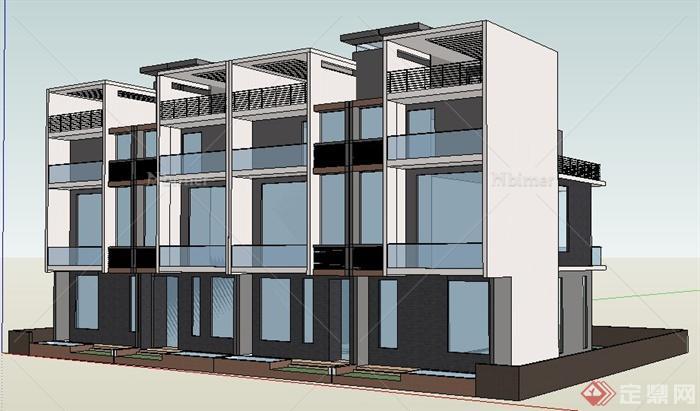 现代简约联排别墅住宅建筑设计su模型