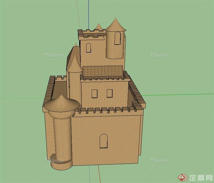 某两层沙制城堡建筑设计SU模型