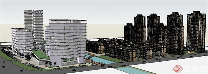 某新古典住宅商业办公综合建筑设计SU模型