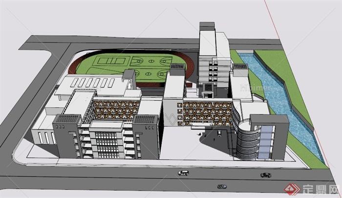 某现代中小学学校建筑设计SU模型