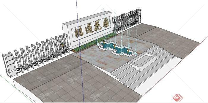 现代简约小区入口大门景观su模型
