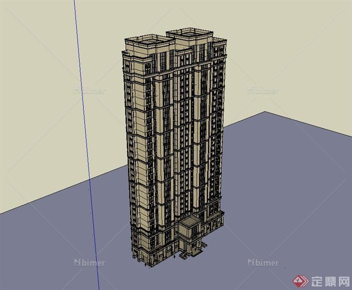 新古典风格详细高层住宅建筑楼设计su模型[原创]