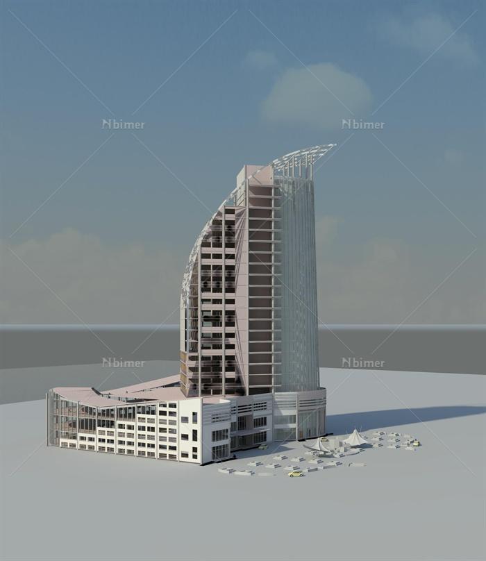 某现代风格独特高层办公楼设计su模型[原创]