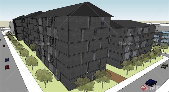 某现代商业步行街商住楼建筑设计su模型