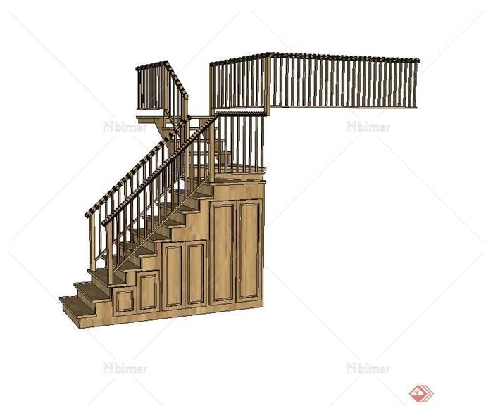 现代风格室内住宅空间木质楼梯设计su模型[原创]