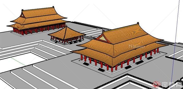 中式风格古典庙宇殿堂建筑设计su模型[原创]