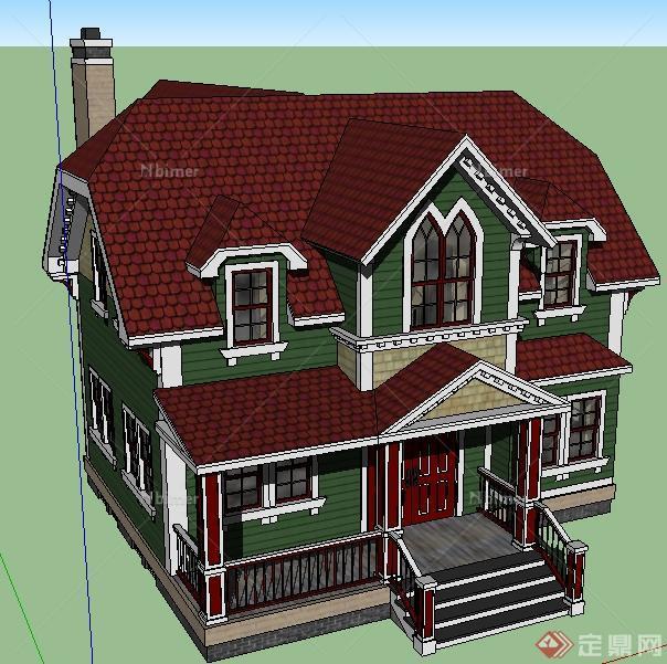 某混搭风格二层小别墅建筑设计SU模型