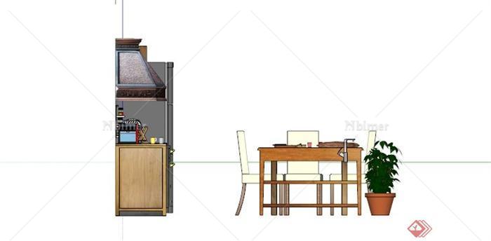 现代木制橱柜+餐桌SU模型[原创]