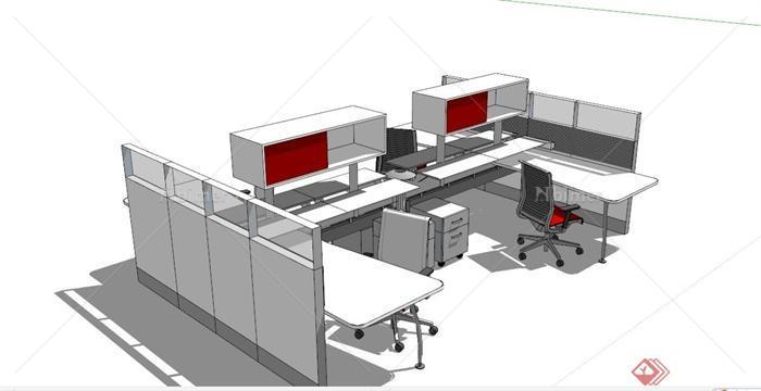 现代办公室办公桌椅设计SU模型[原创]