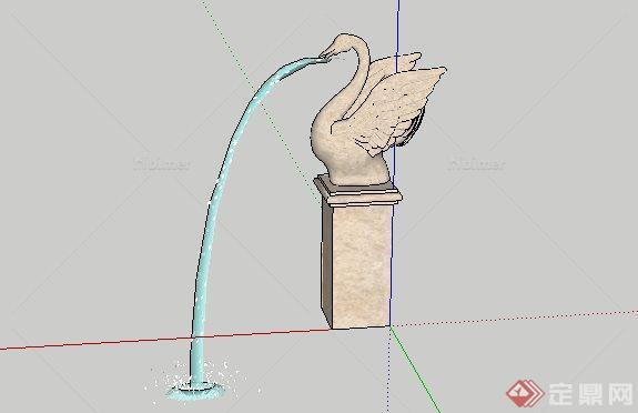 水池边天鹅吐水雕塑SketchUp(SU)3D模型