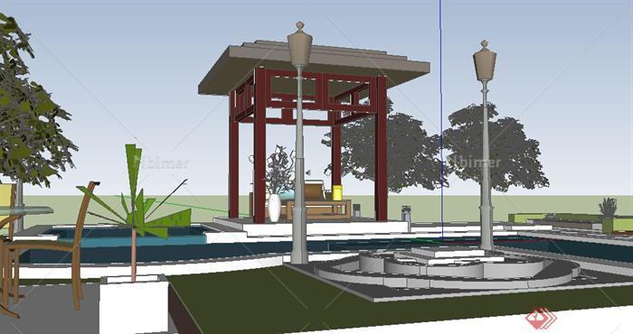 某室外庭院水景花园设计SU模型