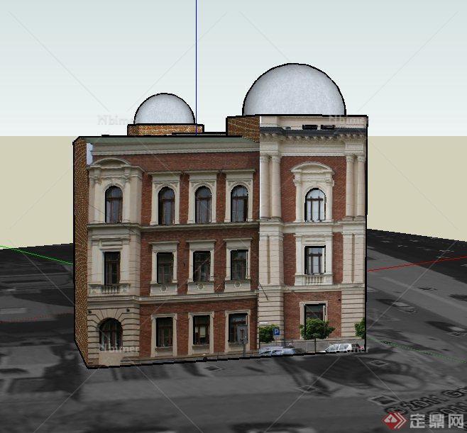 某欧式三层邮政所办公建筑设计SU模型