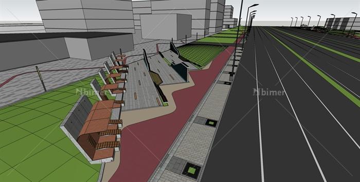 某现代风格城市道路街道设计su模型[原创]