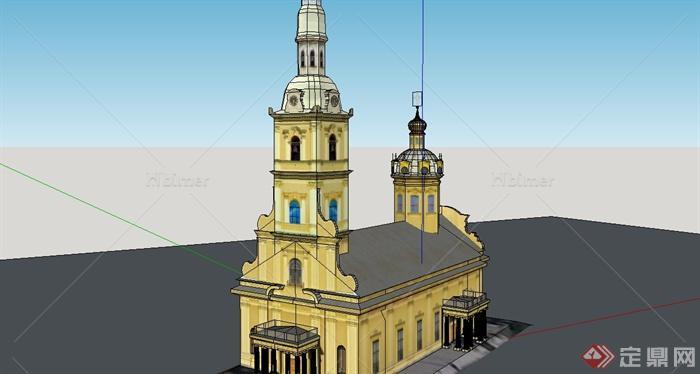 某简约欧式风格小型教堂建筑SU模型设计[原创]