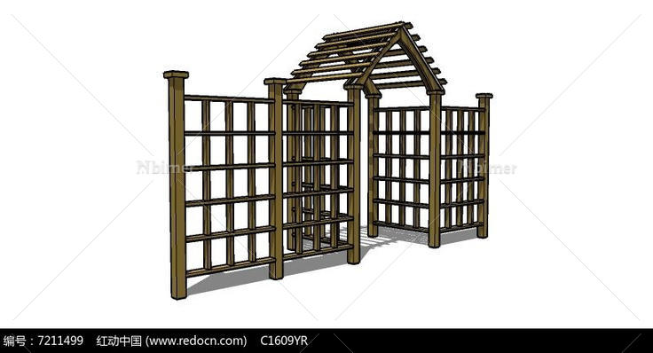 木质网状围栏花园入口SU模型