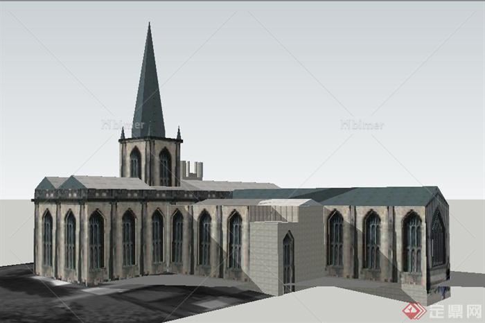 某英式风格尖顶大教堂建筑设计su模型