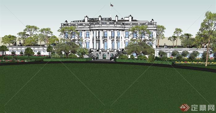 美国总统府白宫建筑及景观详细设计su模型[原创]