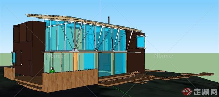 某现代二层住宅小别墅建筑设计su模型