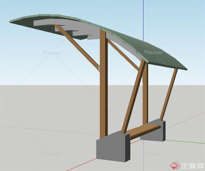 园林景观节点单边廊架设计SU模型