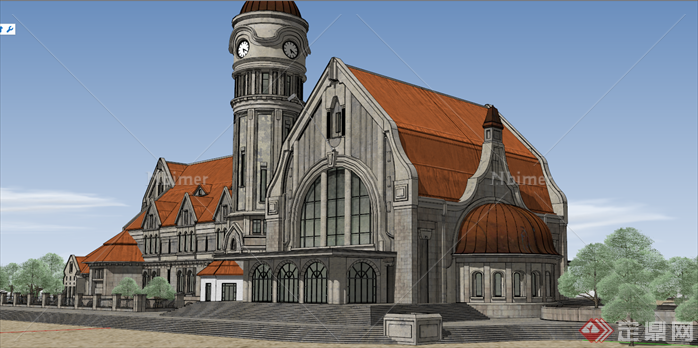 某古典欧式火车站建筑设计方案su模型[原创]