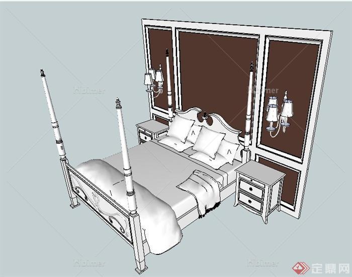 现代室内双人床与背景墙设计SU模型