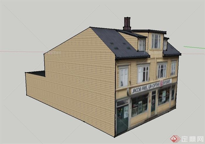 某欧式两层阁楼式商铺建筑设计SU模型