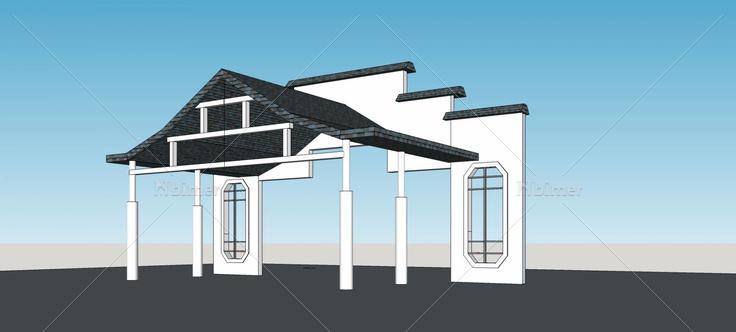 中式小区大门(78595)su模型下载