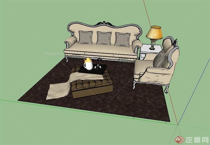 美式风格客厅沙发组合设计su模型