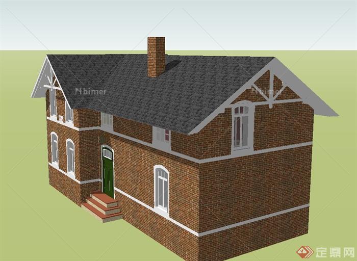 英式两层小别墅建筑设计SketchUp模型[原创]
