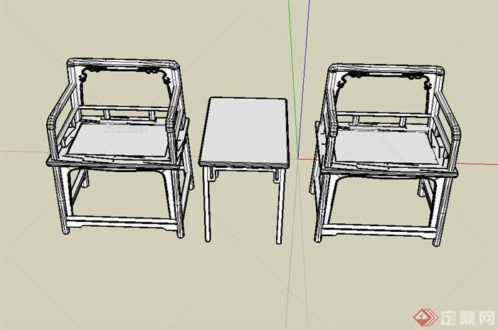 古典中式木质桌椅组合设计SU模型