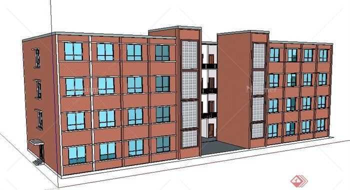 现代简约四层教学楼建筑设计su模型