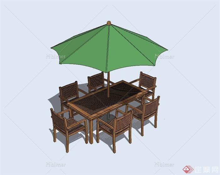 庭院伞、木桌椅组合设计su模型